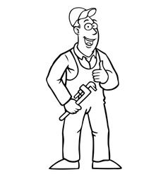 Black And White Plumber With Thumbs Up And Wrench