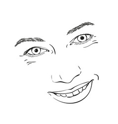 Face Of Beautiful Smiling Woman Sketch Hand Drawn