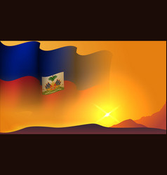 Haiti Waving Flag Background Design On Sunset View