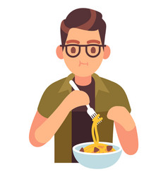 Guy Eating Pasta Tasty Lunch Meal Concept