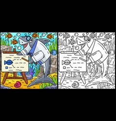 Professor Shark Coloring Page Colored