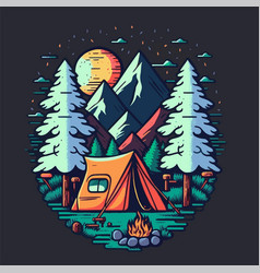 Camping Tent With Mountains Forest For Logo