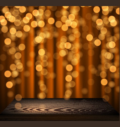 Empty Wooden Table Top With Orange Bokeh Lights