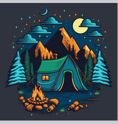 Camping Tent With Mountains Forest For Logo