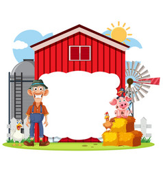 Cartoon Farmer With Animals On A Sunny Farm Day