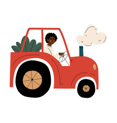 Male African American Farmer Driving Tractor