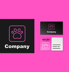 Pink Line Paw Print Icon Isolated On Black