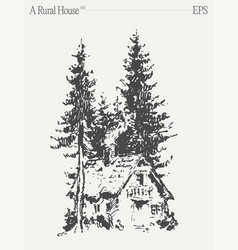 A House In Forest With Evergreen Trees Sketch