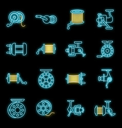 Sport Fishing Reel Icons Set Neon