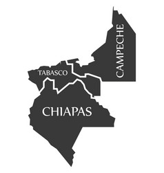 Tabasco - Chiapas - Campeche Map Mexico