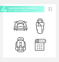 2d Editable Pixel Perfect Hiking Gear Line Icons