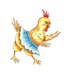 A Yellow Funny Chicken In Skirt Is Drawn