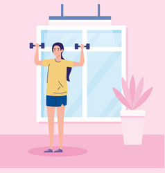 Exercise At Home Woman Lifting Weights Using