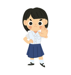 Angry Thai Student Girl In Cartoon Style