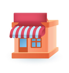 Orange Shop Building With Awning 3d Icon