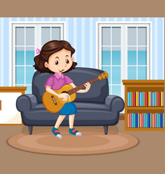 Girl Playing Guitar In Living Room Scene