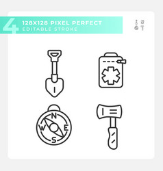 Editable Pixel Perfect Hiking Gear Line Icons Pack