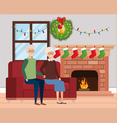 Grandparents In Livingroom With Winter Clothes