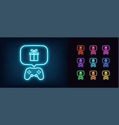 Outline Neon Game Controller Icon Set Glowing