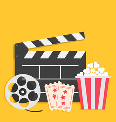 Big movie reel open clapper board popcorn box Vector Image