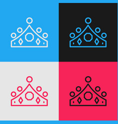 Pop Art Line King Crown Icon Isolated On Color