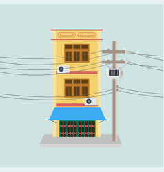 Shophouse Or Store Buildings With Power Pole