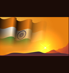 India Waving Flag Background Design On Sunset View