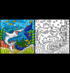 Shark And Fish Friend Coloring Page