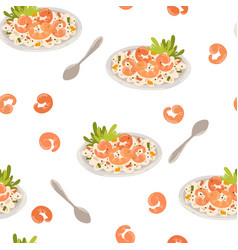 Rice With Shrimp Seamless Pattern Asian Food