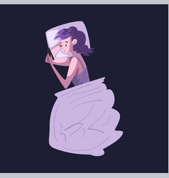 Teenager girl uses smartphone in bed at night Vector Image