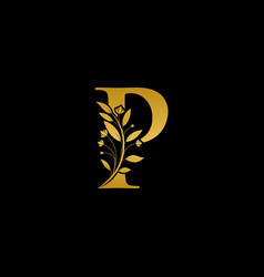 Golden Floral Letter P Logo Icon Luxury Alphabet