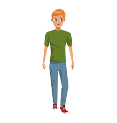 Man Standing And Wearing Jeans Green Tshirt