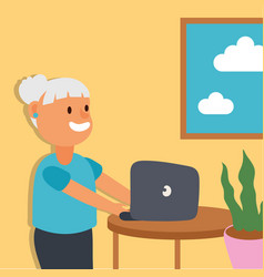 Old Woman Using Laptop Active Senior Character