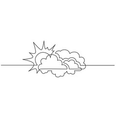 One Line Sun With Clouds Sketch