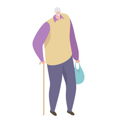 Elderly Caucasian With Cane And Groceries