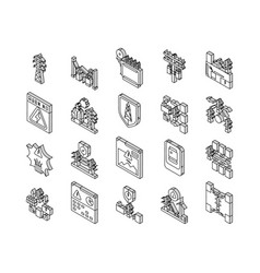 Electric Grid Energy Power Isometric Icons Set