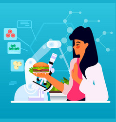 Woman Scientist Analyzing Cultured Beef Burger