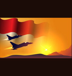 Fighter Jet Plane With Indonesia Waving Flag