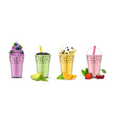 Realistic Detailed 3d Bubble Milk Tea Set