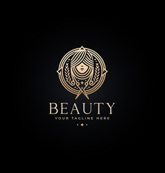 Beauty Salon With Scissor And Leaf Ornament Logo