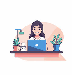 Woman Working On Laptop At Home Office Freelance