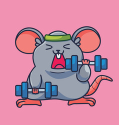 Cute Cartoon Mouse Lifting Weight Isolated