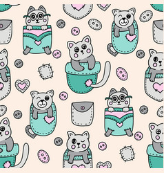 Cute Cat In Pocket Kids Seamless Pattern