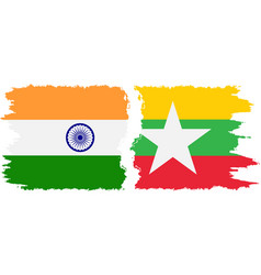 Myanmar And India Grunge Flags Connection