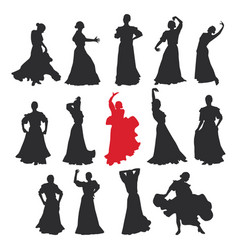 Set Of Women In Dress Stay In Dancing Pose