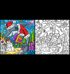 Santa Shark Coloring Page Colored