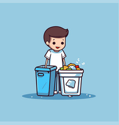 Boy Throwing Garbage In Trash Can Cartoon