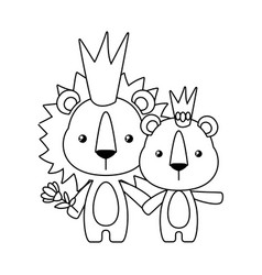 Cute Lion And Lioness Cartoon With Crown