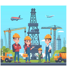 Mining Oil Team Exploration Worker Cartoon Poster