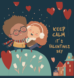 Cartoon Couple In Love Celebrating Valentines Day